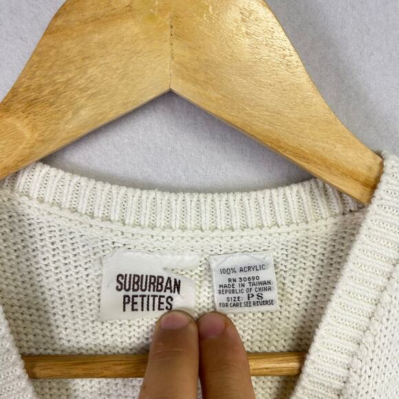 Woman's Cream Pullover Sweater Vest - Size Petite Small Academia Preppy - Picture 3 of 7